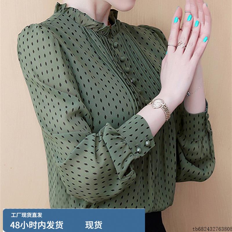 广东普宁长袖雪纺衫女2025秋款新款妈妈洋气气质时髦波点衬衫上衣