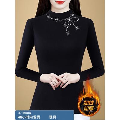 黑色半高领品牌双面德绒保暖打底衫女高档正品洋气内搭可外穿上衣