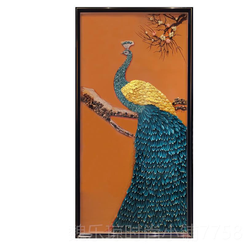 新款玄关走廊发道装饰画壁画沙客厅房背景墙过孔雀羽毛现代书装饰图片