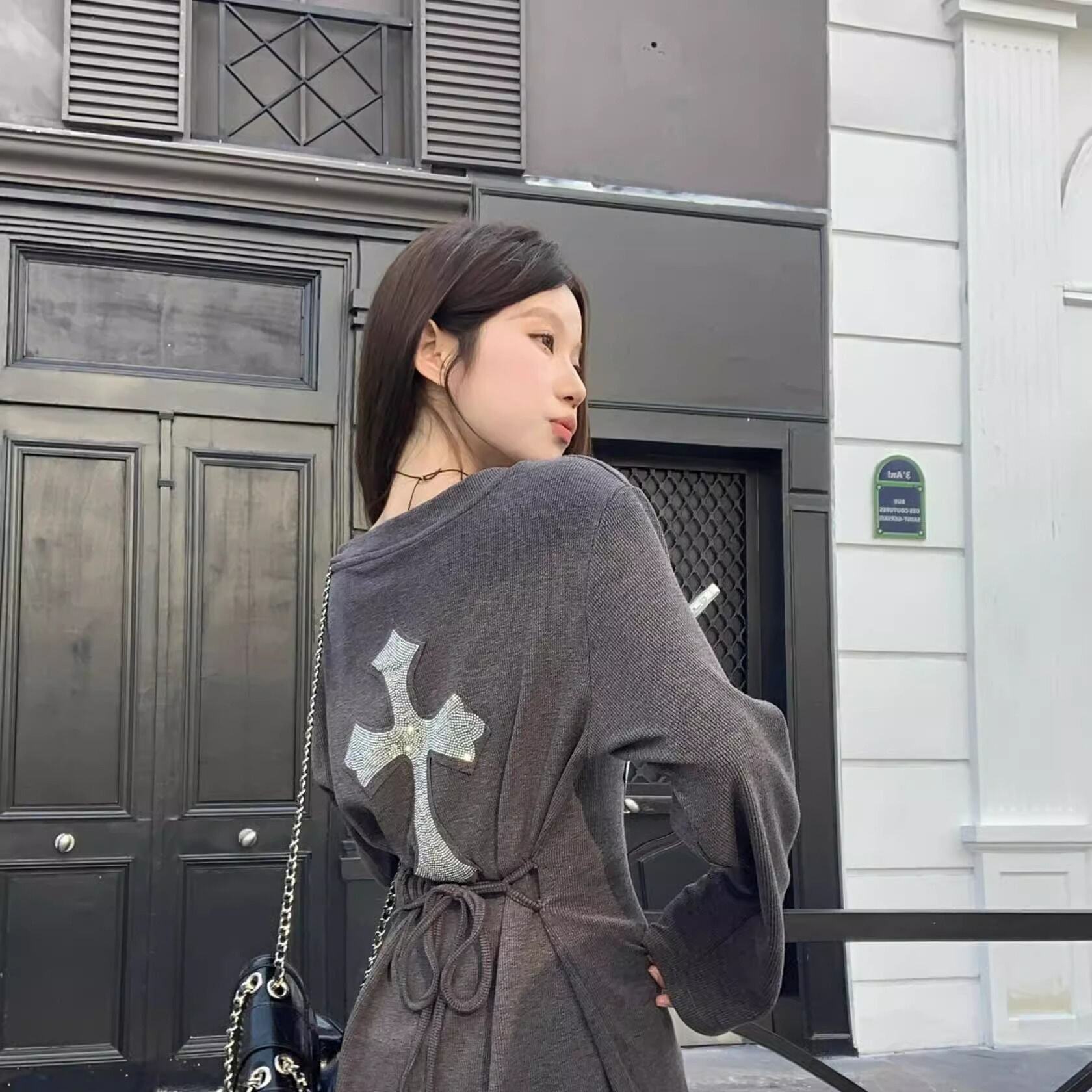 纯欲蕾丝内搭长袖针织连衣裙女2026秋季新款辣妹性感紧身包臀短裙