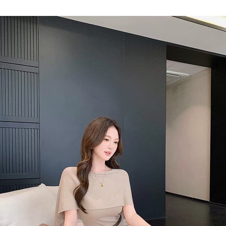 岛歌夫人优雅风假两件斗篷收腰修身针织连衣裙女秋季包臀长裙气质