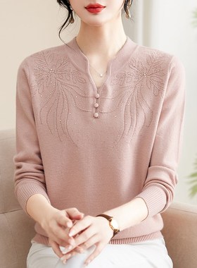 速发妈妈秋2装024新款洋气针织衫中老年春衣气质毛秋V领打底衫上