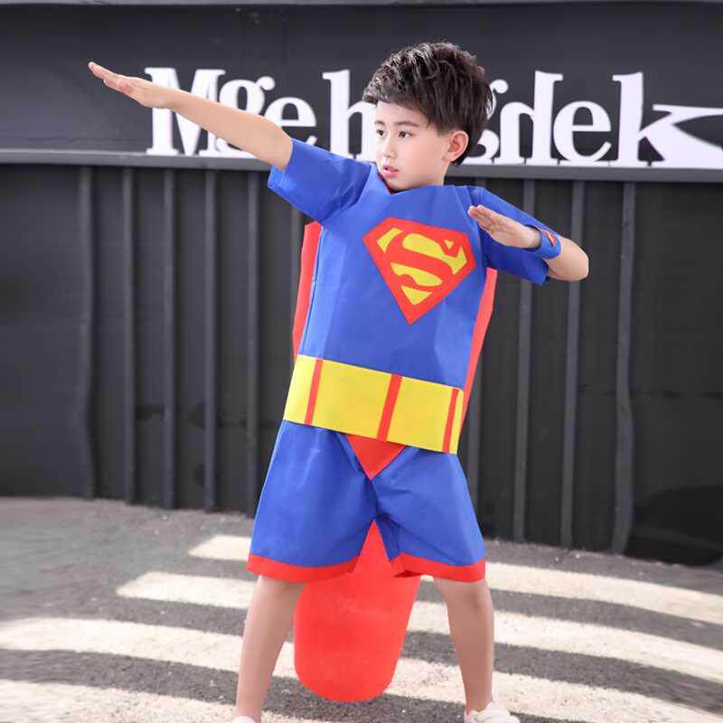 儿童超人环保服装废物利用作品diy手工制作亲子时装秀幼儿园走秀