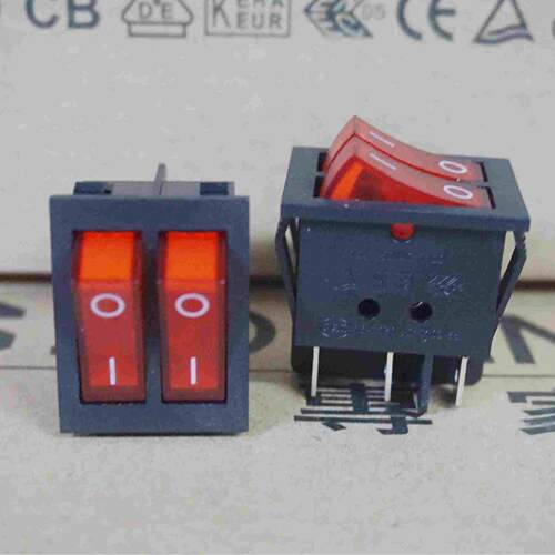 万事达SOKEN 双联带灯船型开关 黑红双开关 RK1-23