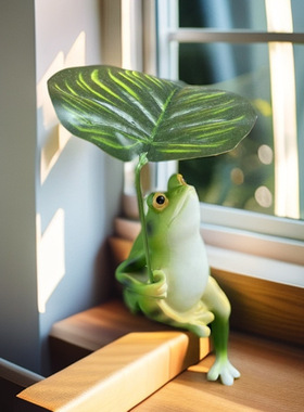 树叶乘凉仿真青蛙摆件鱼池鱼缸微景观布置造景家居阳台庭院