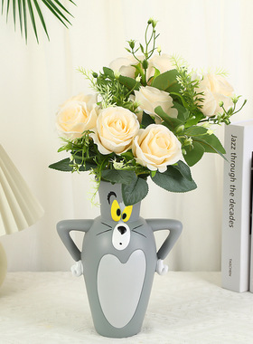 卡通猫和老鼠变形花瓶汤姆猫工艺品树脂瓶子家居装饰品收纳小