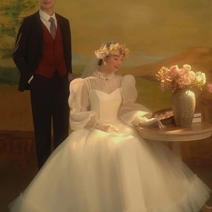 影楼婚纱拍照背景布复古风景油画背景布纯手工手绘画摄影拍照道具