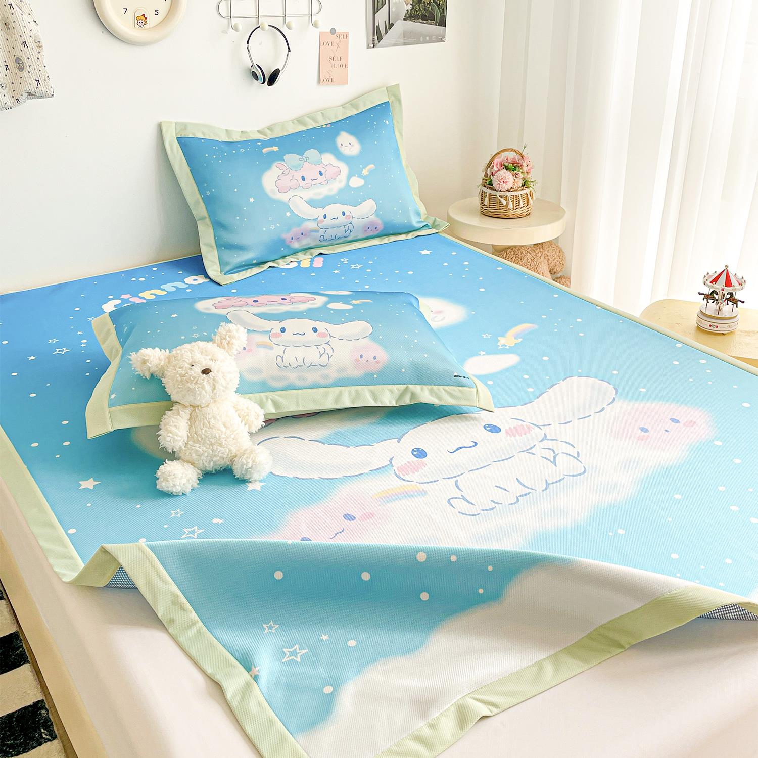 玉桂狗卡通冰丝凉席床笠三四件套床单人宿舍夏季天空调软席子床垫