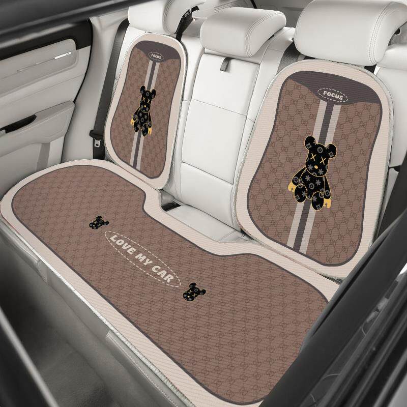 汽车坐垫四季通用新款咖色卡通座椅坐垫车内套装座椅垫子半包坐垫