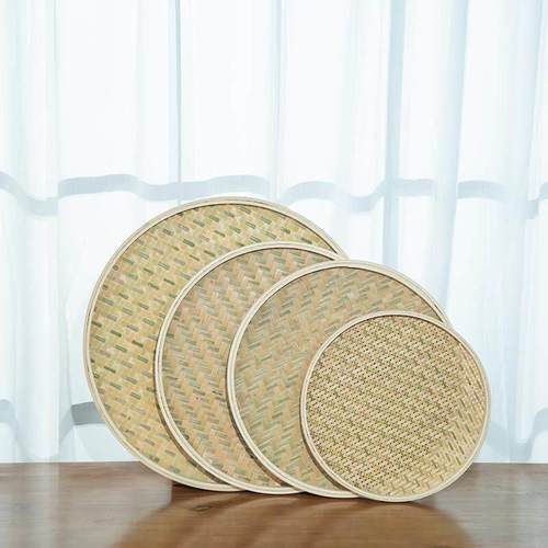 竹筛子簸箕竹编圆形无孔细孔簸箕竹制品竹匾晾晒家用画画手工装饰