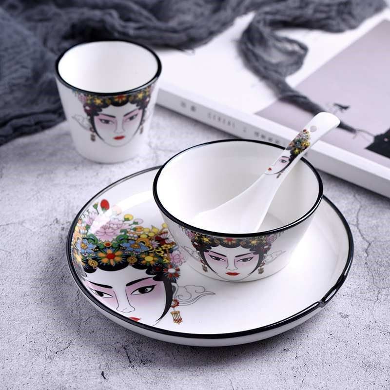 创意中国风瓷器国粹京剧脸谱系列餐D具摆台四件套汤碗茶杯菜盘勺,标准件/零部件/工业耗材,车间地垫,淘宝优惠券,粉丝福利购,淘宝优惠卷