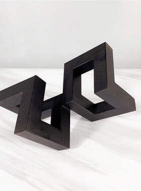 简约现代几何交错抽象黑色金属摆件玻璃花器家居S软装饰品/样板房