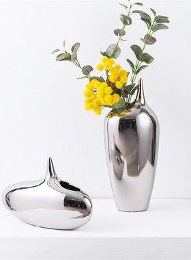 创意不规b则陶瓷摆件艺术样板间前台酒柜软装饰品银色陶瓷摆设