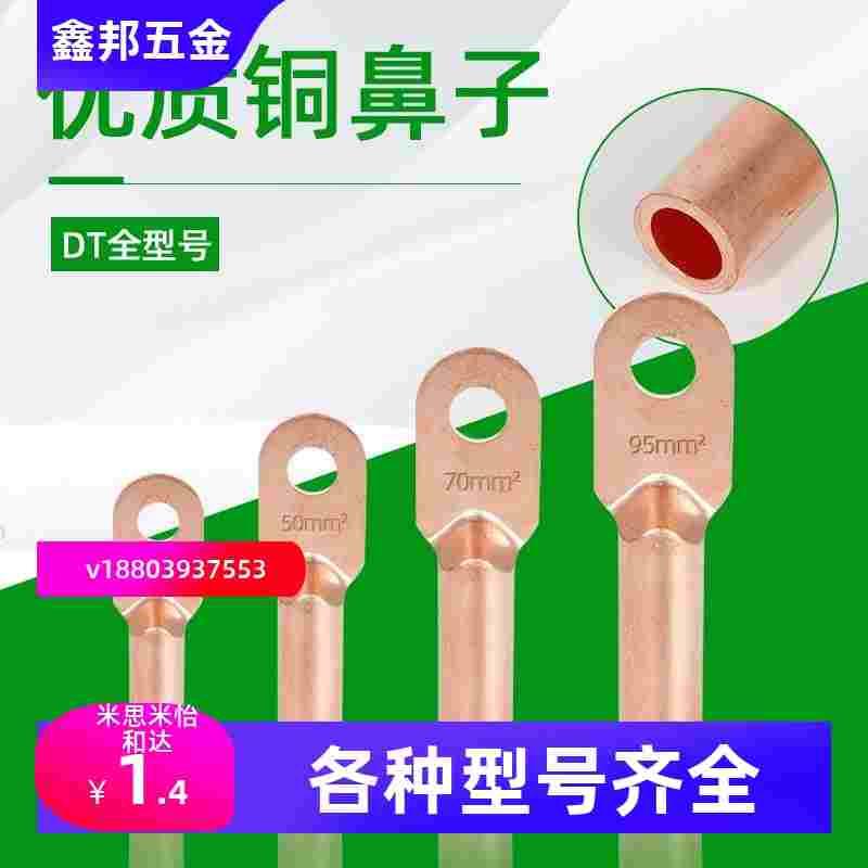 DT铜鼻子接线端子紫铜纯铜线鼻耳接头25/50/70/90平方16镀锡堵油