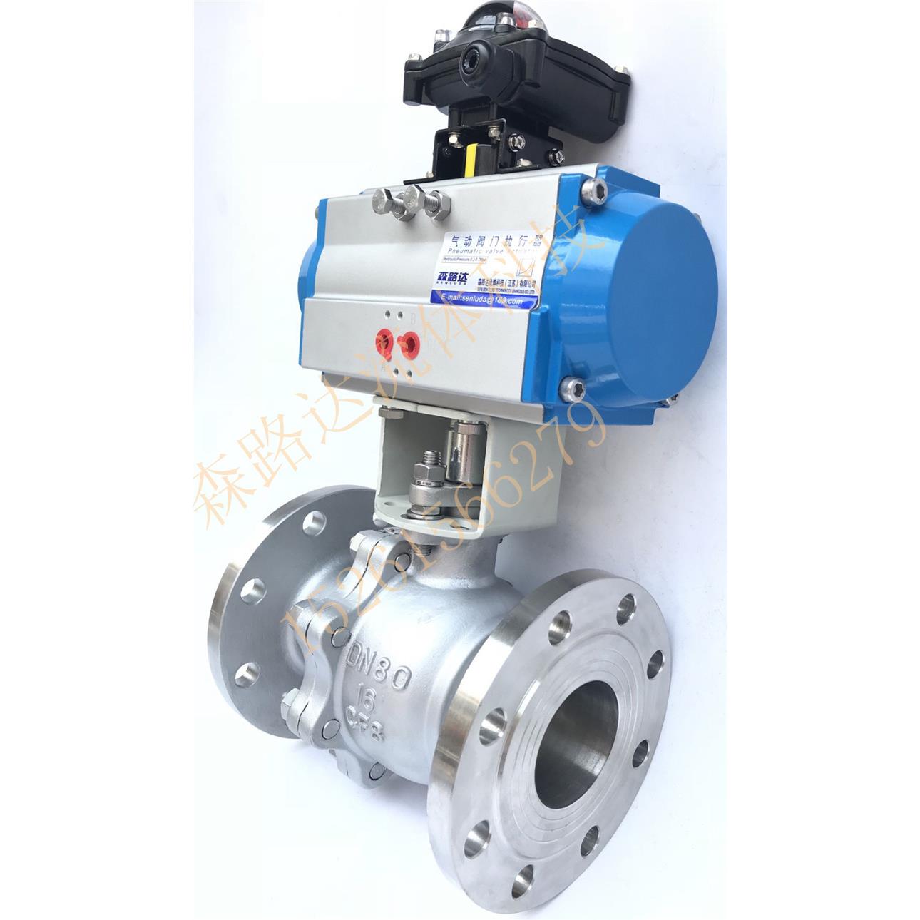 Q641F-16P气动球阀DN15-200不锈钢304气动法兰球阀禁油配AT气动头