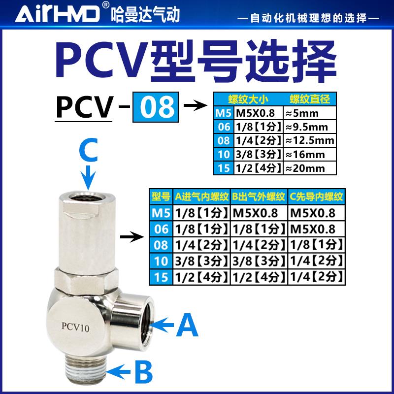 亚德客型先导式逆止PCV08诱导止回阀气动气控单向阀PCV06/10/15F