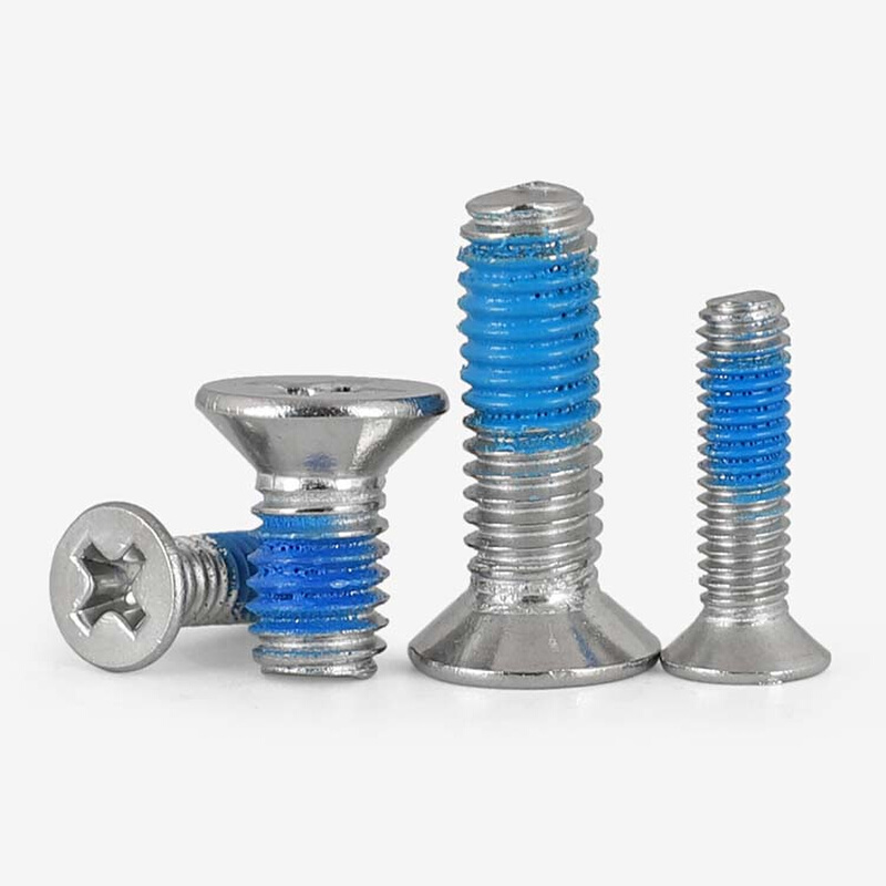 。M1.2M1.6M2M3-M8点胶304不锈钢平头十字螺丝钉蓝胶防松沉头带胶