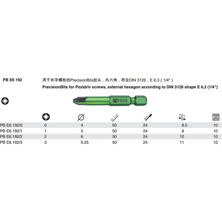 瑞士PB Swiss Tools彩色米字批头PZPB E6.192/E6L.192电动6.3mm