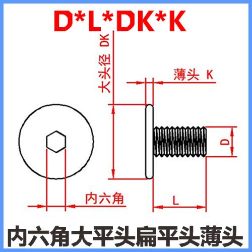 10.9级镀镍大平头内六角螺丝M5大薄头扁头扁平头大头大帽机牙螺钉