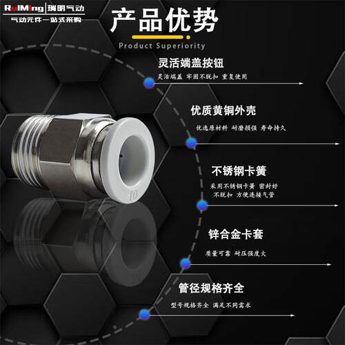 气动精品白色直通外螺纹接头PC4 PC6 PC10 12 PC8-02 M5 01 03 04