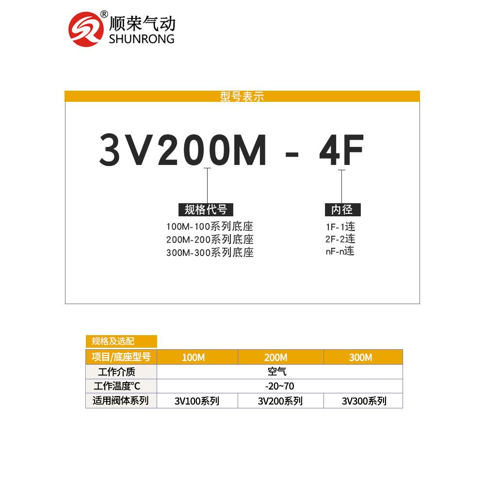 气动汇流板3V100M/200M-2F-3F-4F-5F-6F-7F电磁阀3V110/3V210底座