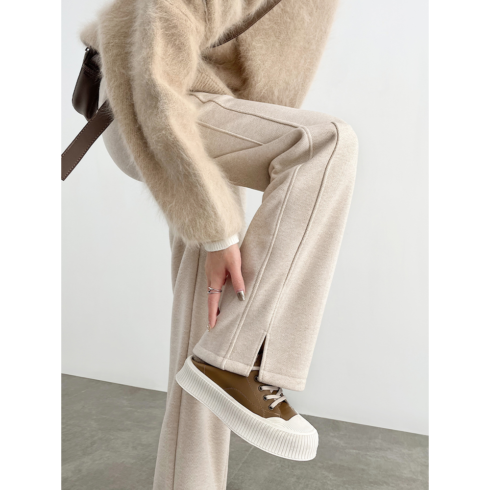 人字纹加绒阔腿裤女秋冬2025新款