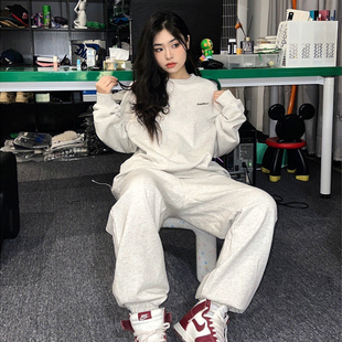 运动套装女卫衣春秋休闲百搭宽松圆领oversize大码韩版学生两件套