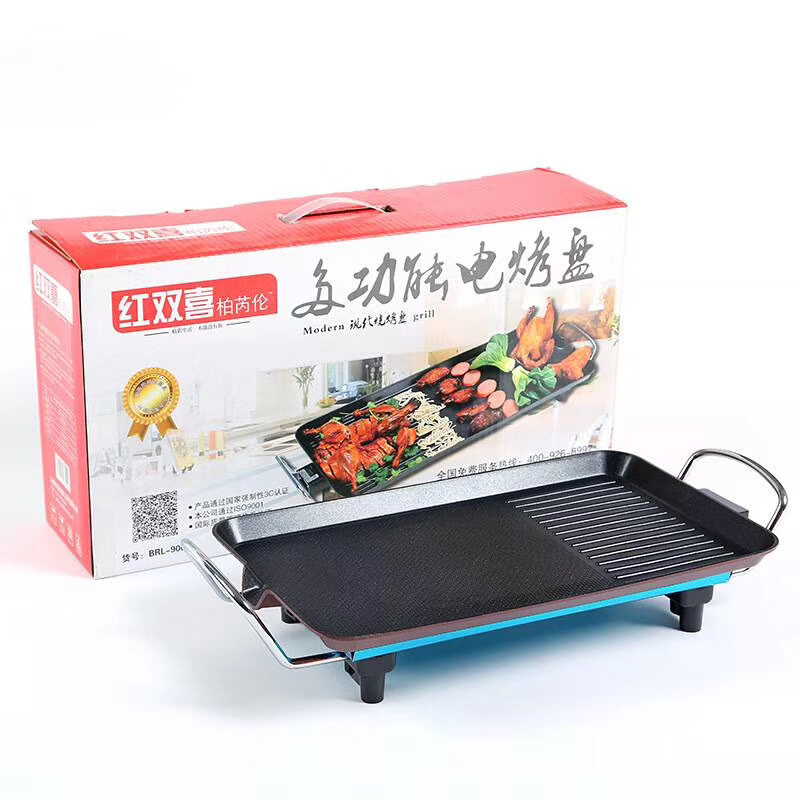涮烤锅不粘电烤盘多功能家用无烟电烧烤炉烤肉机长方形烧烤盘礼品