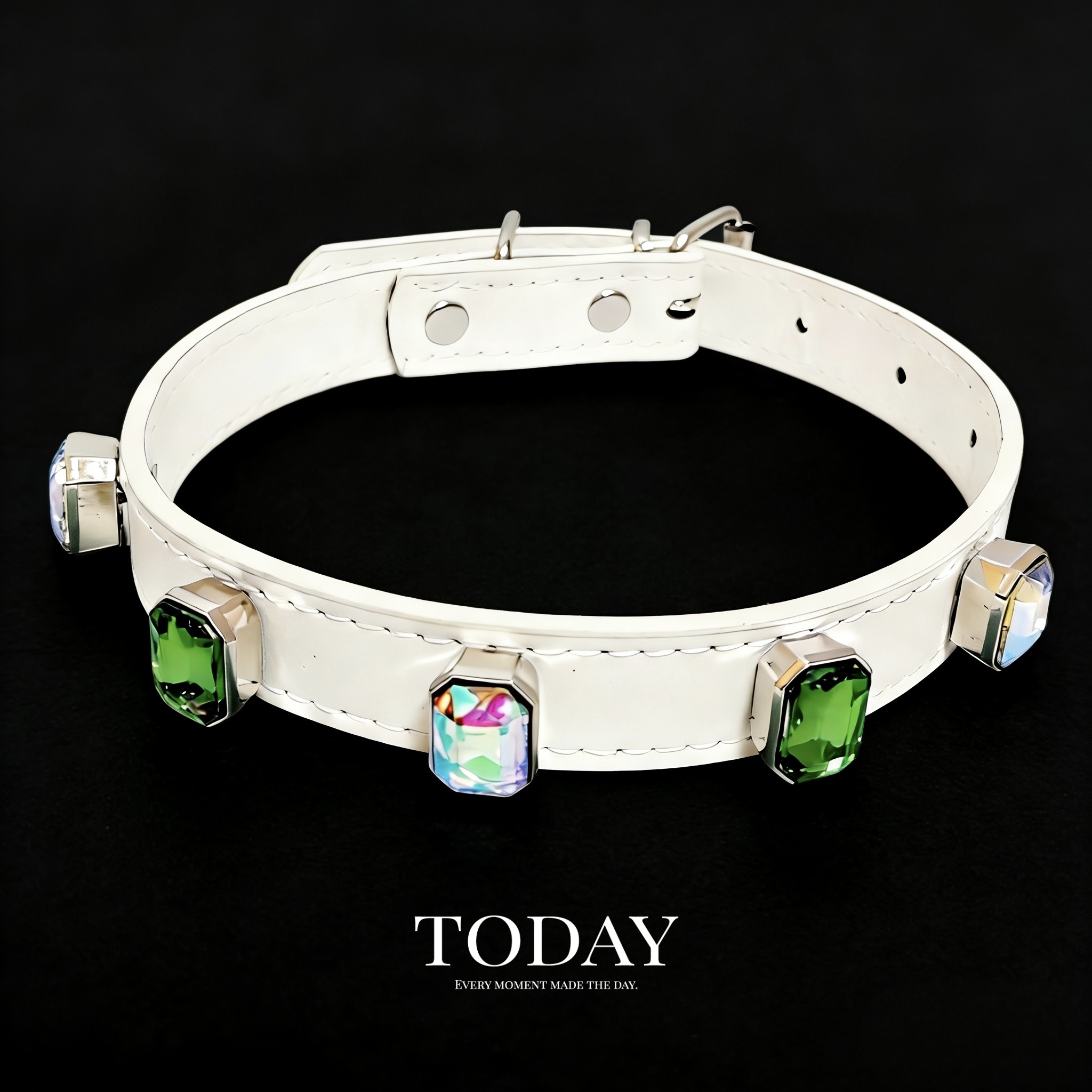 绿色水钻宠物项圈大钻时尚狗狗通用项圈可调节狗脖圈PU皮加厚颈圈