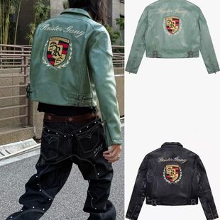 ZONE徽章重工刺绣机车服男女复古风夹克皮衣 REGEN Sinister Gang