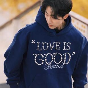 买手店新款秋冬GOOD重磅重工珍珠轻奢时尚高级连帽卫衣潮男女同款