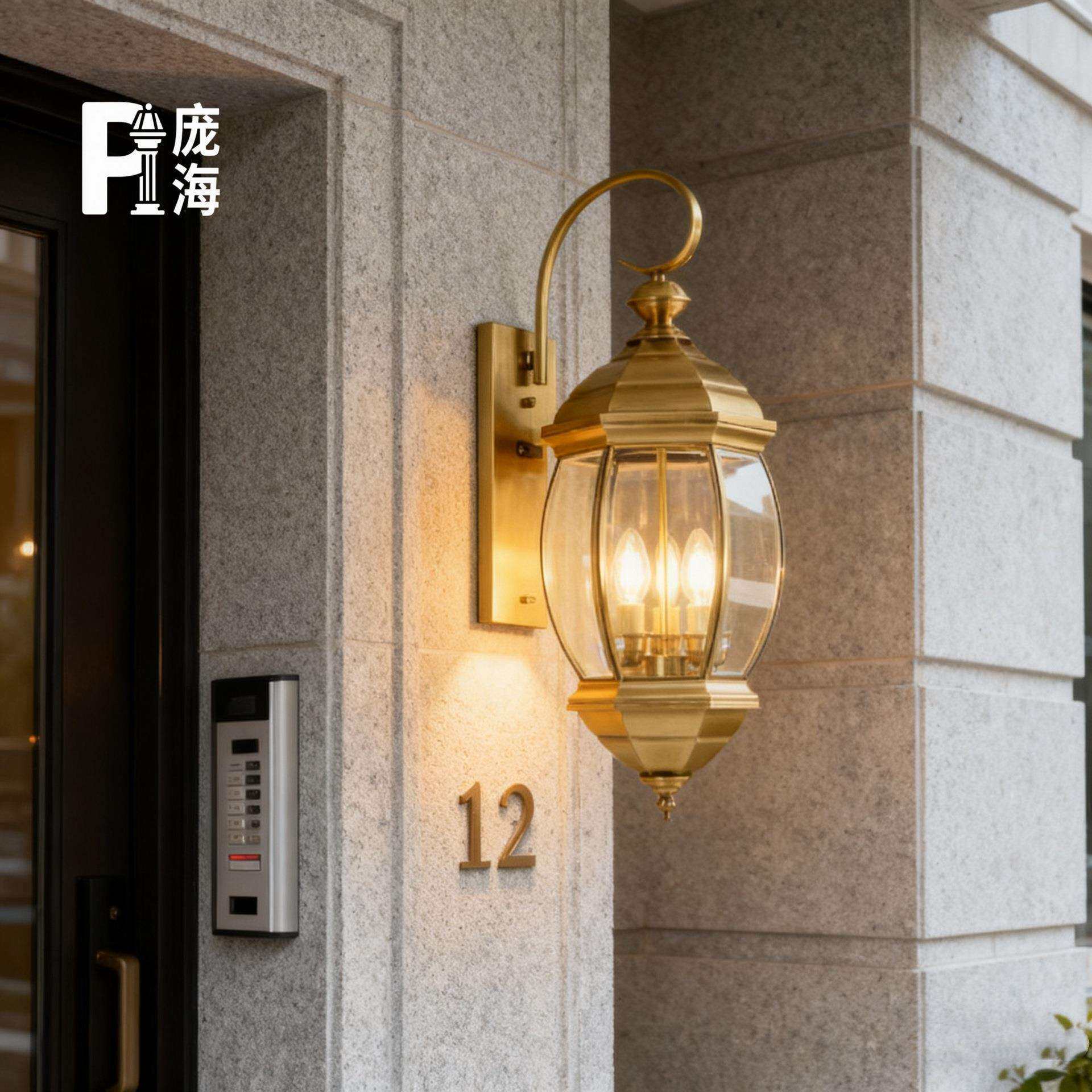 欧式全铜壁灯阳台庭院室外灯防水户外壁灯过道复古花园别墅墙壁灯