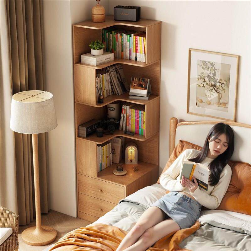 实木书架一体靠墙客厅书房木质置物架转角落地格子收纳架书柜