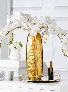 花瓶摆件创意捶纹美式摆件样板间家居沙发茶几装饰陶瓷工艺品批发