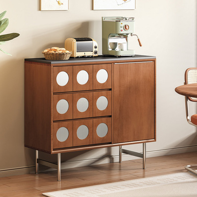 YG-1682复古实木岩板餐边柜客厅置物柜大容量储物柜一体靠墙小户