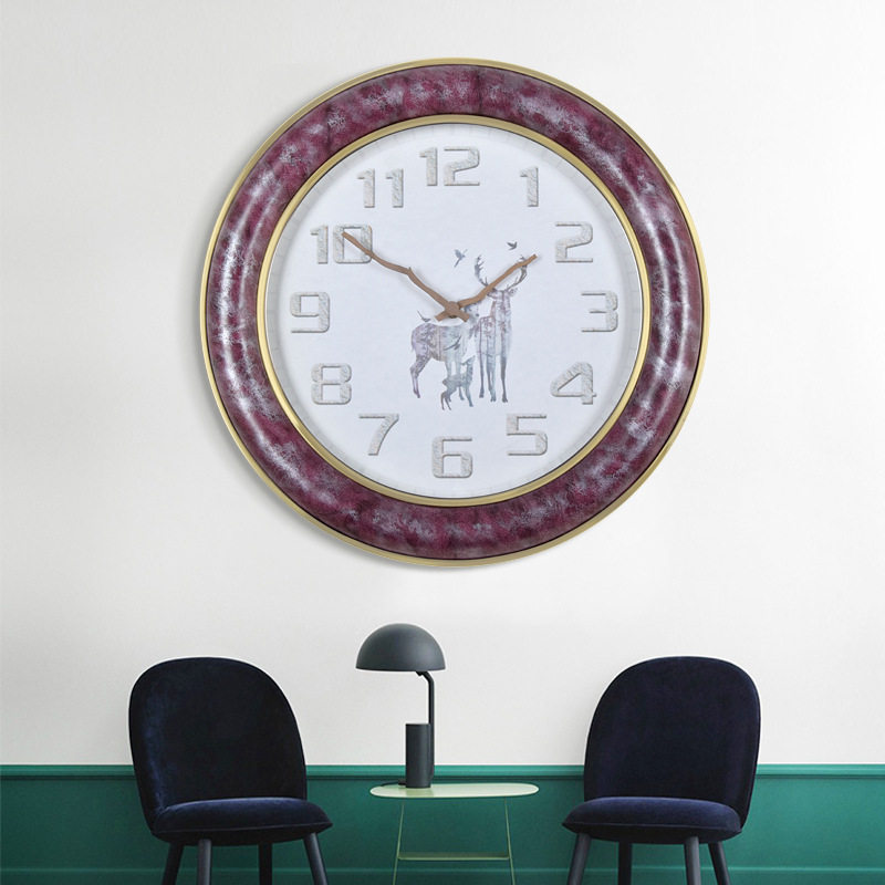 客厅静音简约挂钟时钟圆形现代时尚挂表日式家用时尚金属挂表