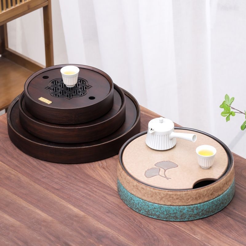 茶盘家用竹小型茶台茶托盘储水式干泡盘茶具椭圆形实木茶海新中式
