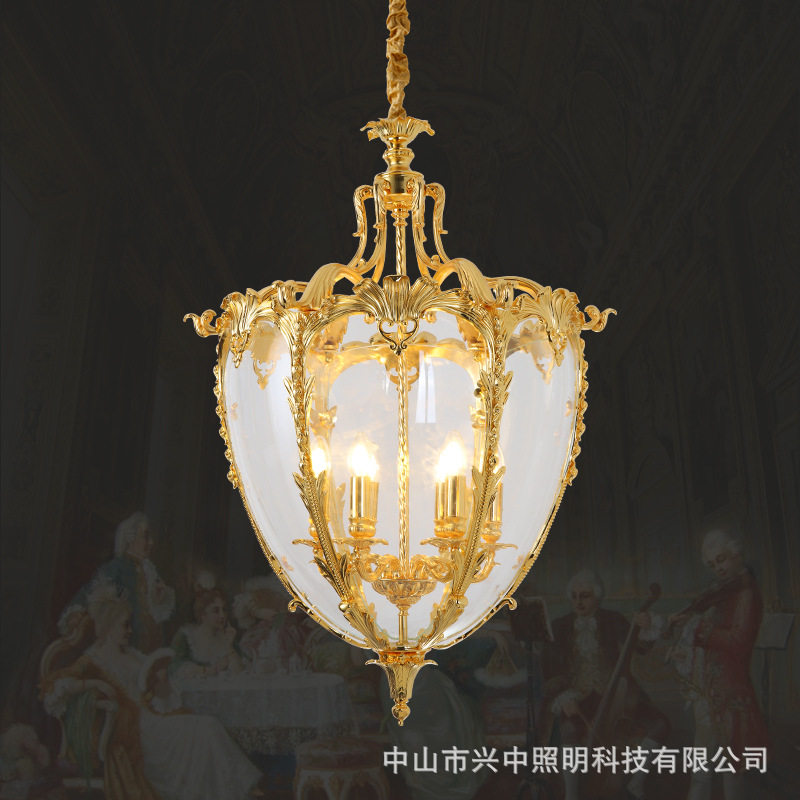 欧式全铜吊灯法式复古别墅会所玄关餐厅卧室走廊奢华创意大气灯具