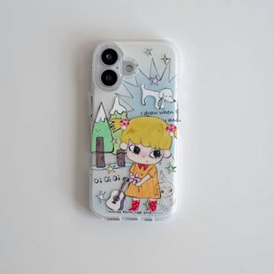 ins风吉他女孩适用苹果17pro手机壳iPhone16promax卡通可爱15plus手机保护壳14pro防摔套13/12/11保护套7/8P