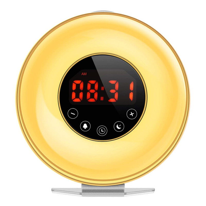 爆款日出日落起床台灯闹钟 led七彩氛围自然唤醒音乐灯 带FM收音