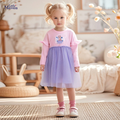 Little maven新款跨境外贸童裙欧美风女童连衣裙秋季网纱可爱童裙
