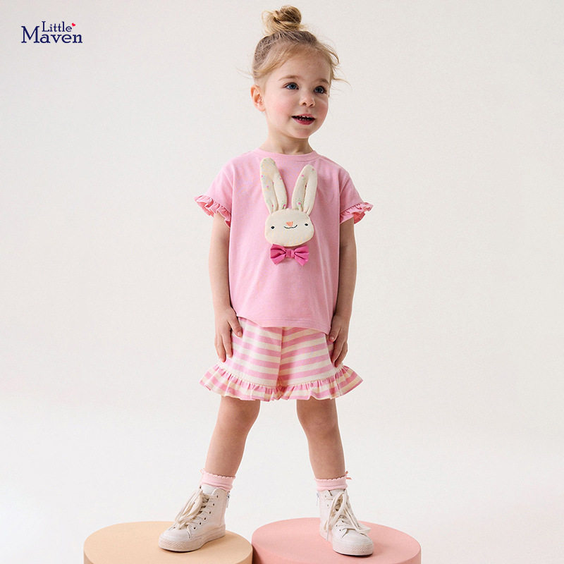 Little maven欧美可爱儿童套装夏季短袖女童套装卡通条纹童装,童装/婴儿装/亲子装,套装,淘宝优惠券,粉丝福利购,淘宝优惠卷