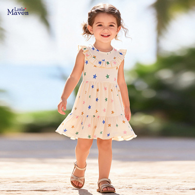 Little maven跨境欧美风童裙 夏季无袖儿童背心裙 可爱女童连衣裙