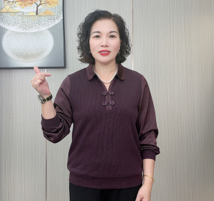 洋气妈妈polo衫 女t恤2025新款 百搭针织上衣翻领 国风长袖 新中式
