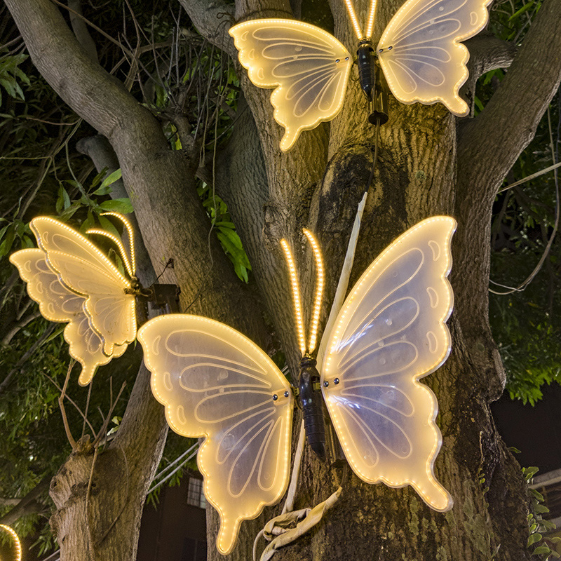 led防水太阳能蝴蝶灯装饰灯串户外庭院树木发光彩灯夜景景观灯带