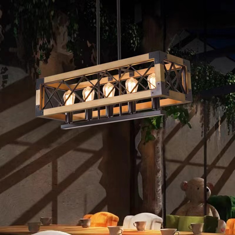 复古工业风吊灯美式乡村漫网咖啡餐厅酒吧台LOFT创意个性实木灯具