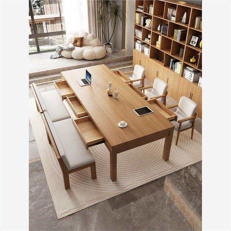 去客厅化实木大书桌带抽屉家用办公桌工作台餐桌一体学生学习长桌