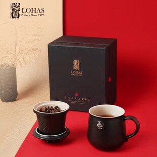 台湾陆宝茶具杯子高级茶水分离杯办公室一个人泡茶杯云中锦书盖杯