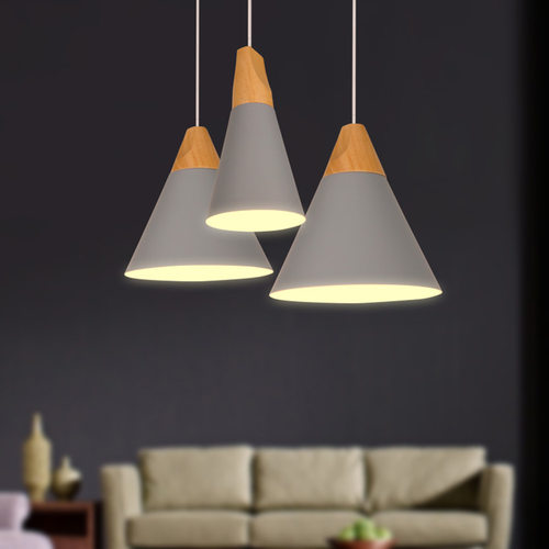 北欧极简复古实木铝材吊灯咖啡厅酒吧吧台展厅创意锥形灯罩吊灯