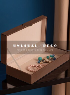 北欧轻奢咖色橙色圆形金属v扣装饰盒样板房创意衣帽间首饰收纳盒